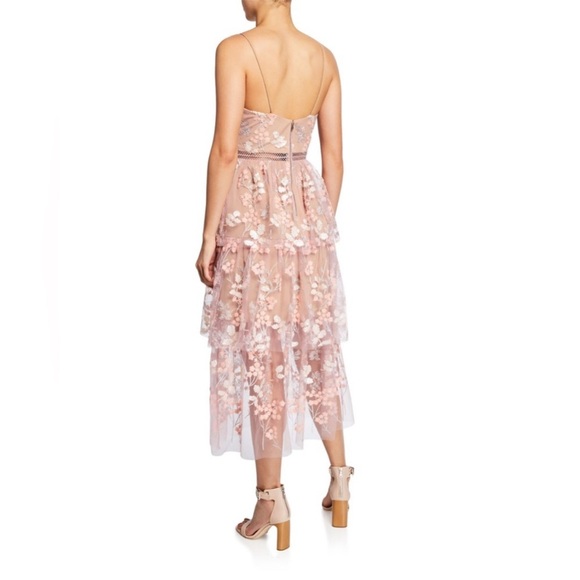 NWOT Self-Portrait Blush Floral Midi Embroidered Dress Size 10 - Picture 10 of 16